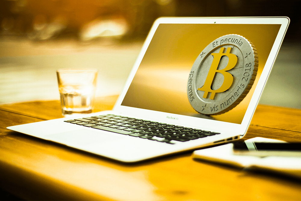 Crypto coin in laptop