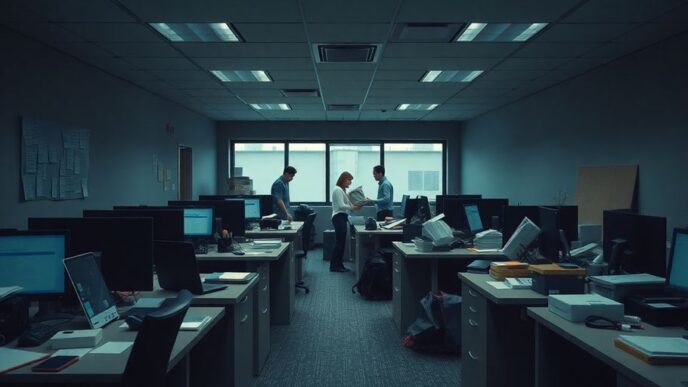 Empty office desks hint at tech layoffs in 2024.