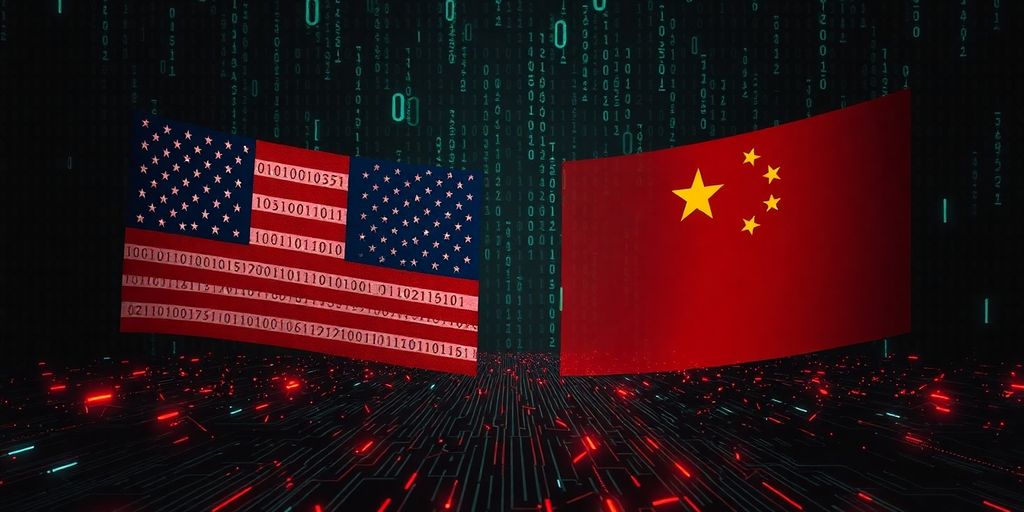 Digital conflict between US and China in cyberspace.
