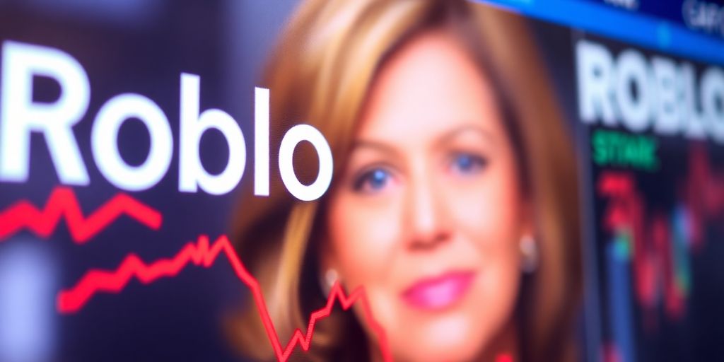 Stock market ticker highlighting Roblox stock price decline.
