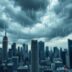 Dramatic tech stock decline with Nvidia logo and stormy clouds.
