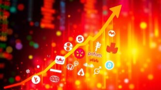 Vibrant tech company logos with dynamic upward trend visuals.