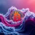 Dynamic abstract waves illustrating Bitcoin price volatility.