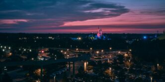 city skyline during night time