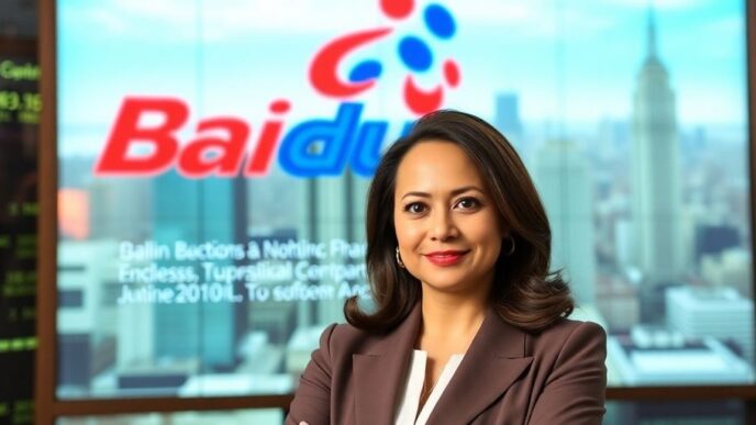 Businesswoman investing in Baidu amid easing trade tensions.