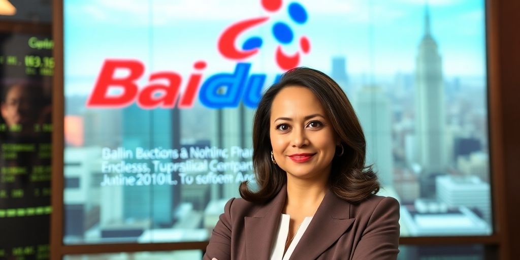 Businesswoman investing in Baidu amid easing trade tensions.