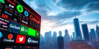 Logos of tech companies against a city skyline background.
