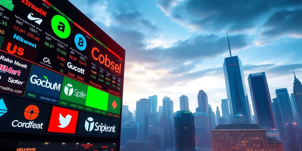 Logos of tech companies against a city skyline background.