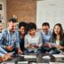 Group of professionals collaborating on digital marketing strategies.
