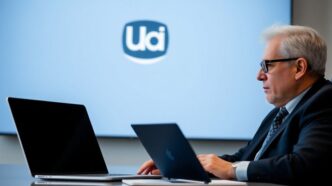 Bill Ackman at desk with Uber logo in background.
