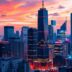 Vibrant city skyline reflecting tech stock market positivity.