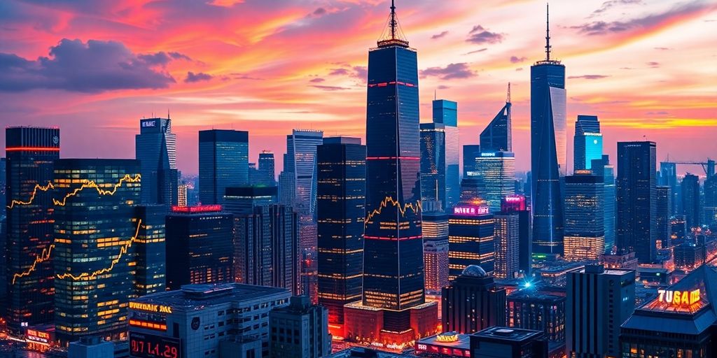 Vibrant city skyline reflecting tech stock market positivity.