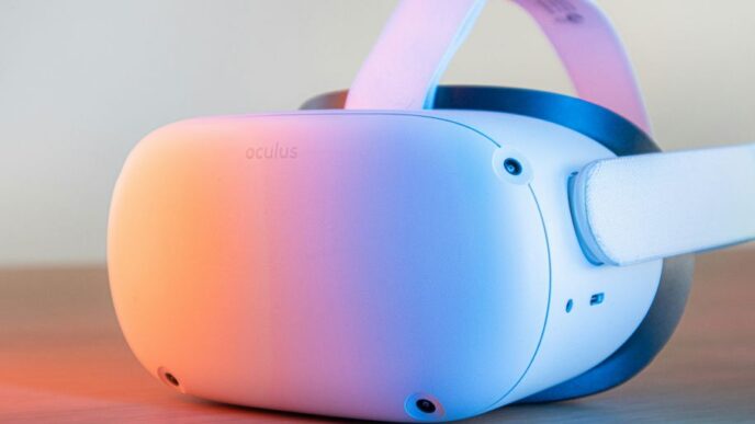 pink and white vr goggles