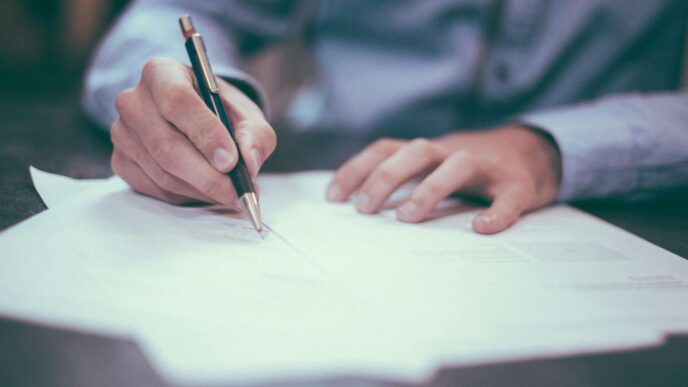 man writing on paper