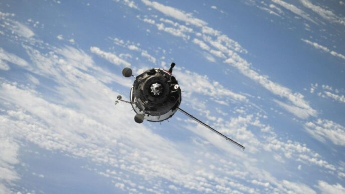 satellite flying on space