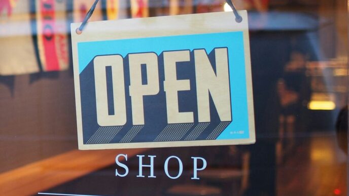 gray and blue Open signage