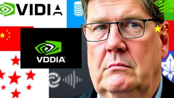 Michael Burry with Nvidia and Chinese tech logos in background.