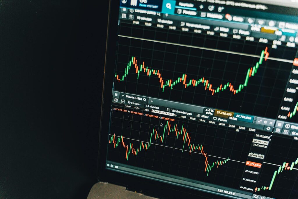 Screen with stock market graph