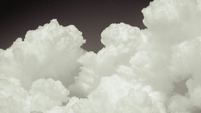 a plane flying through a cloud filled sky