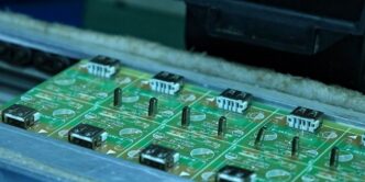 Electronic components are arranged on a circuit board.