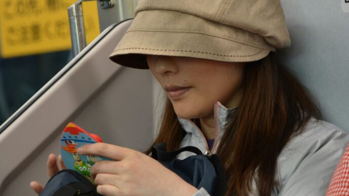 woman in white jacket wearing brown cap