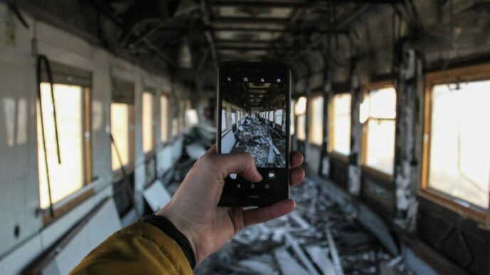 a man taking a picture of a train