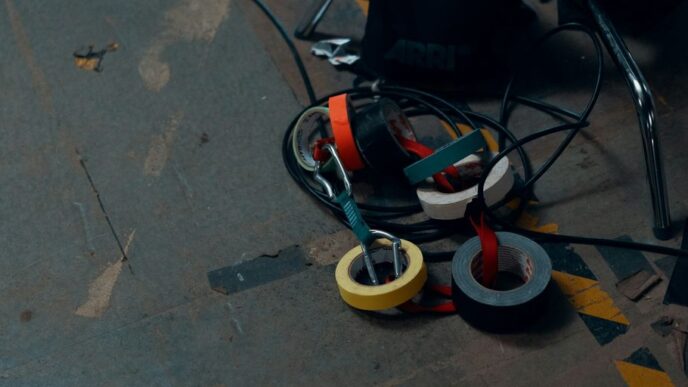 black red and yellow corded headphones