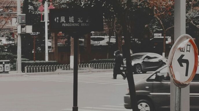 a sign on the street