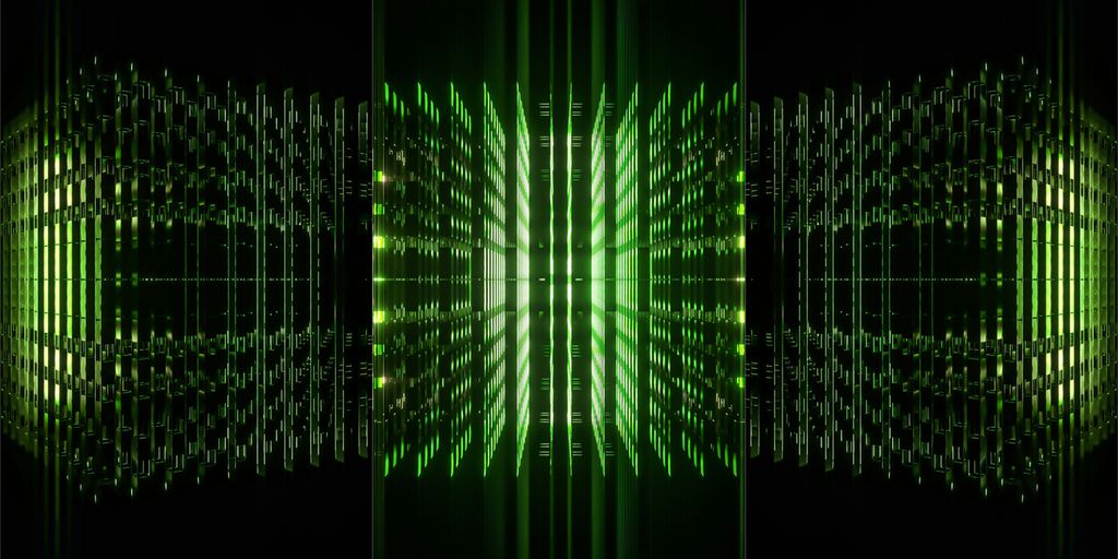 a series of three images with a green and black background
