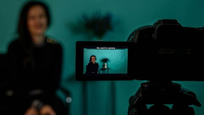 Filming a video with the camera in focus.