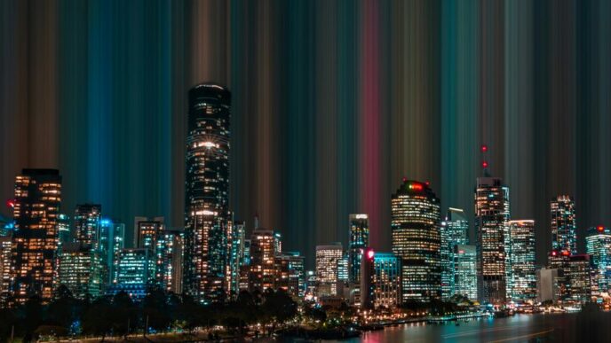 city skyline during night time
