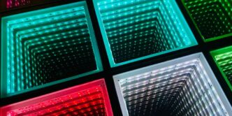 green and red glass panel