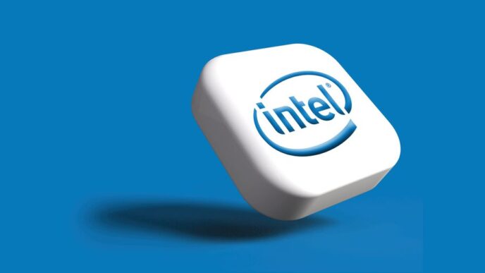 the intel logo is shown on a white cube