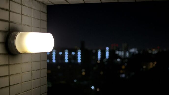 a wall mounted light on a brick wall