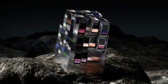 a cube shaped building on a rock