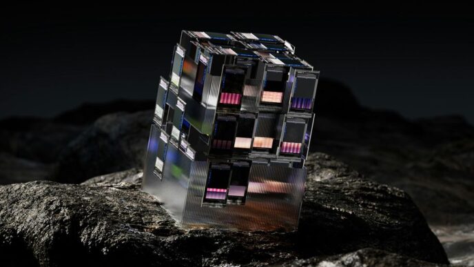 a cube shaped building on a rock