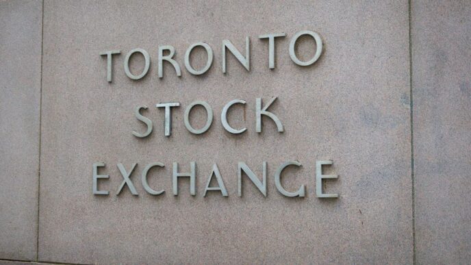 a sign on the side of a building that says toronto stock exchange