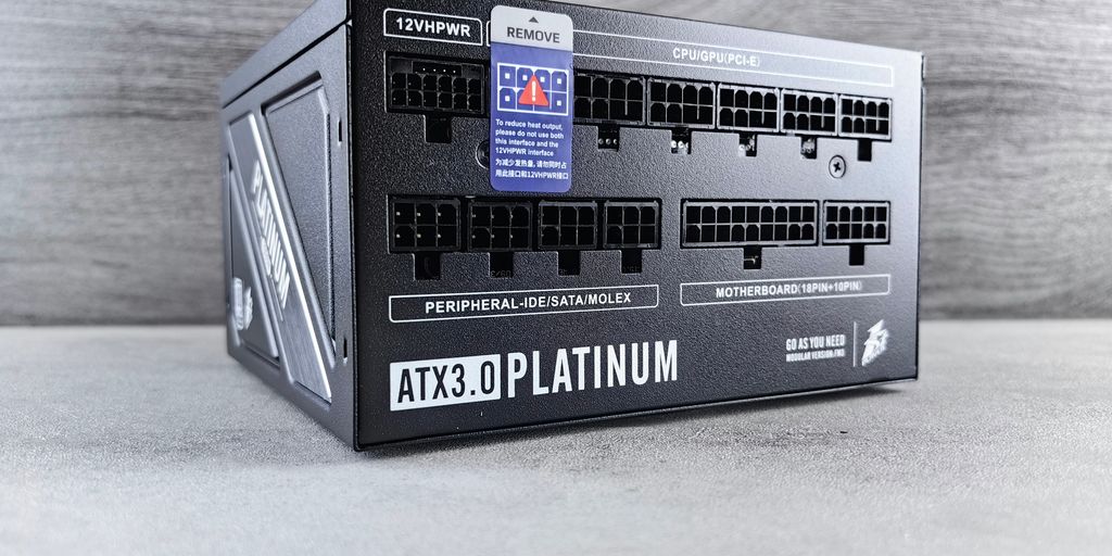 A black box with a blue label on it