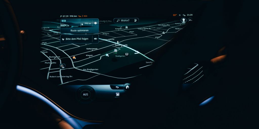 the dashboard of a car with a map on it