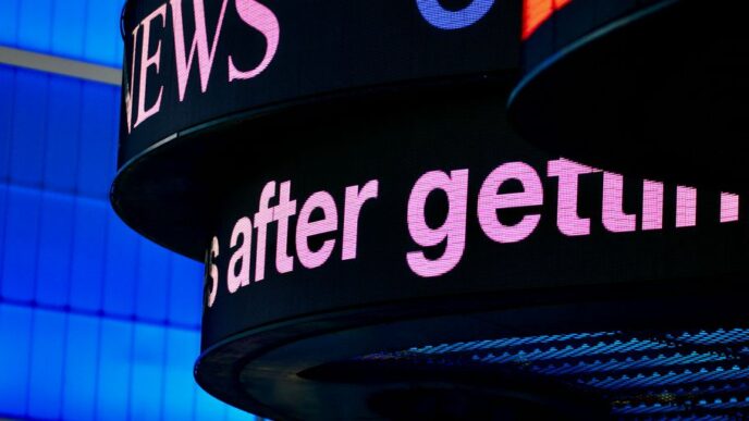 a close up of a sign with a building in the background