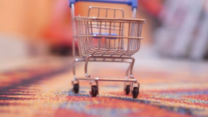 a miniature shopping cart sitting on top of a rug