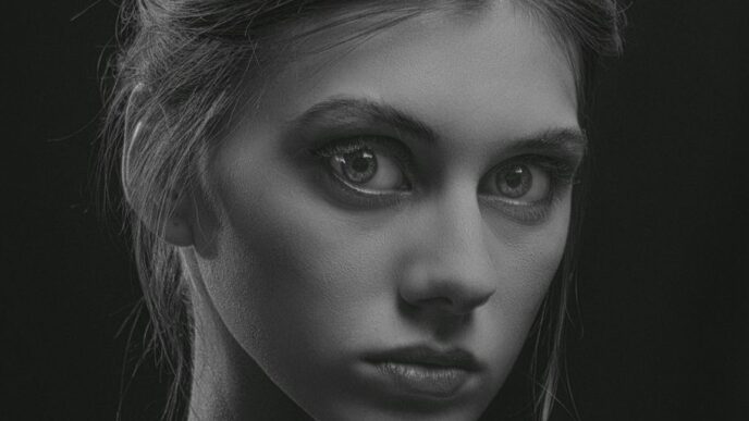 a black and white photo of a woman's face