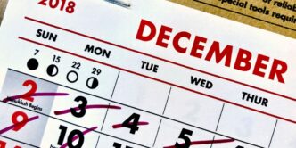 2018 December calendar with crossout marks