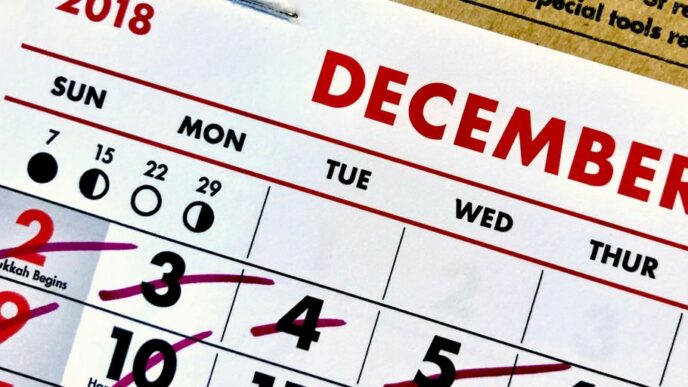 2018 December calendar with crossout marks