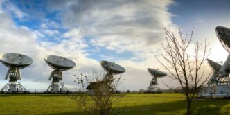 white satellite dish on green grass field under blue sky and white clouds during daytime