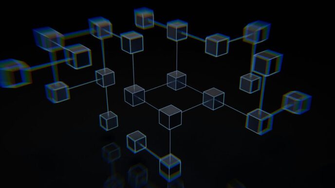 a group of cubes that are on a black surface