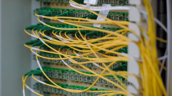 Yellow and green cables are neatly connected.