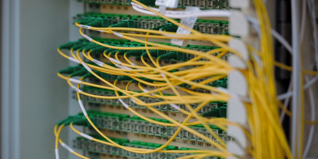 Yellow and green cables are neatly connected.