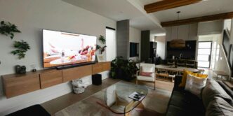 A living room filled with furniture and a flat screen TV
