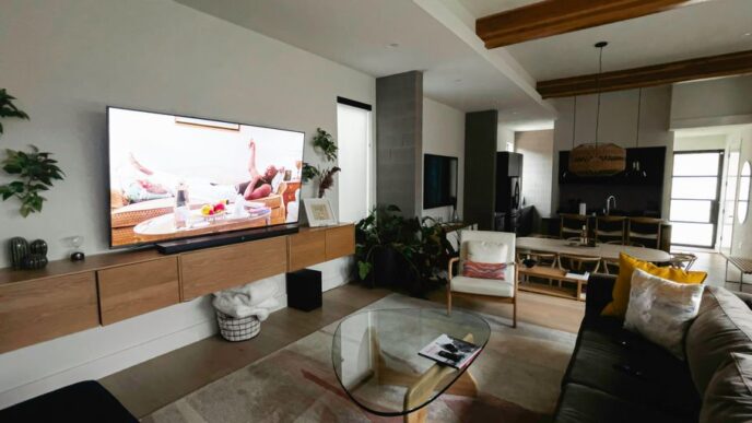 A living room filled with furniture and a flat screen TV